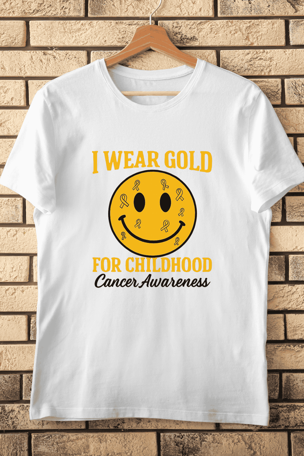 Gold Ribbon for Childhood Cancer Awareness T-Shirt Design pinterest preview image.