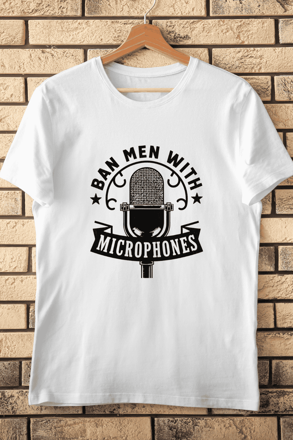 Ban Men With Microphones Sarcastic Podcasting T-Shirt Design pinterest preview image.