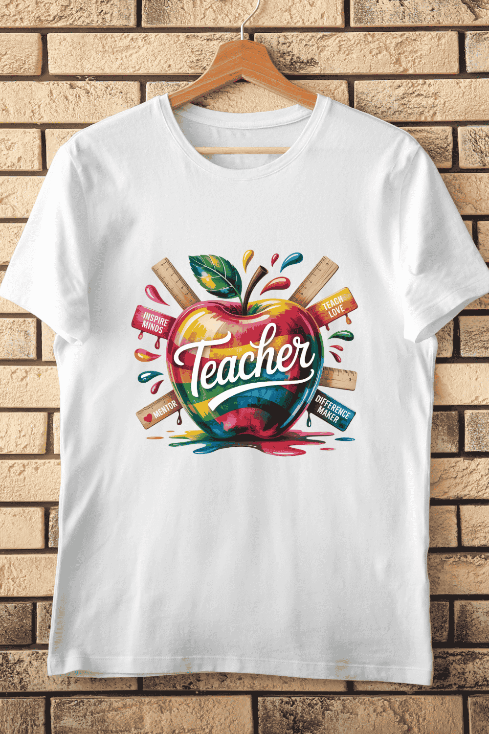 Teacher Appreciation Rainbow Apple T-Shirt Design pinterest preview image.