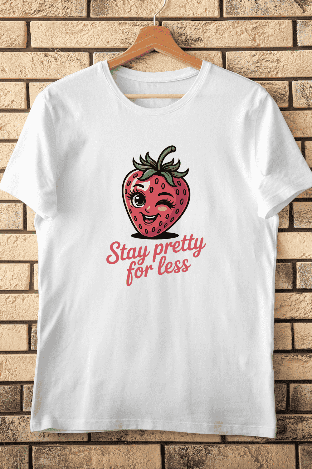 Cute Winking Strawberry PNG T-Shirt Design pinterest preview image.