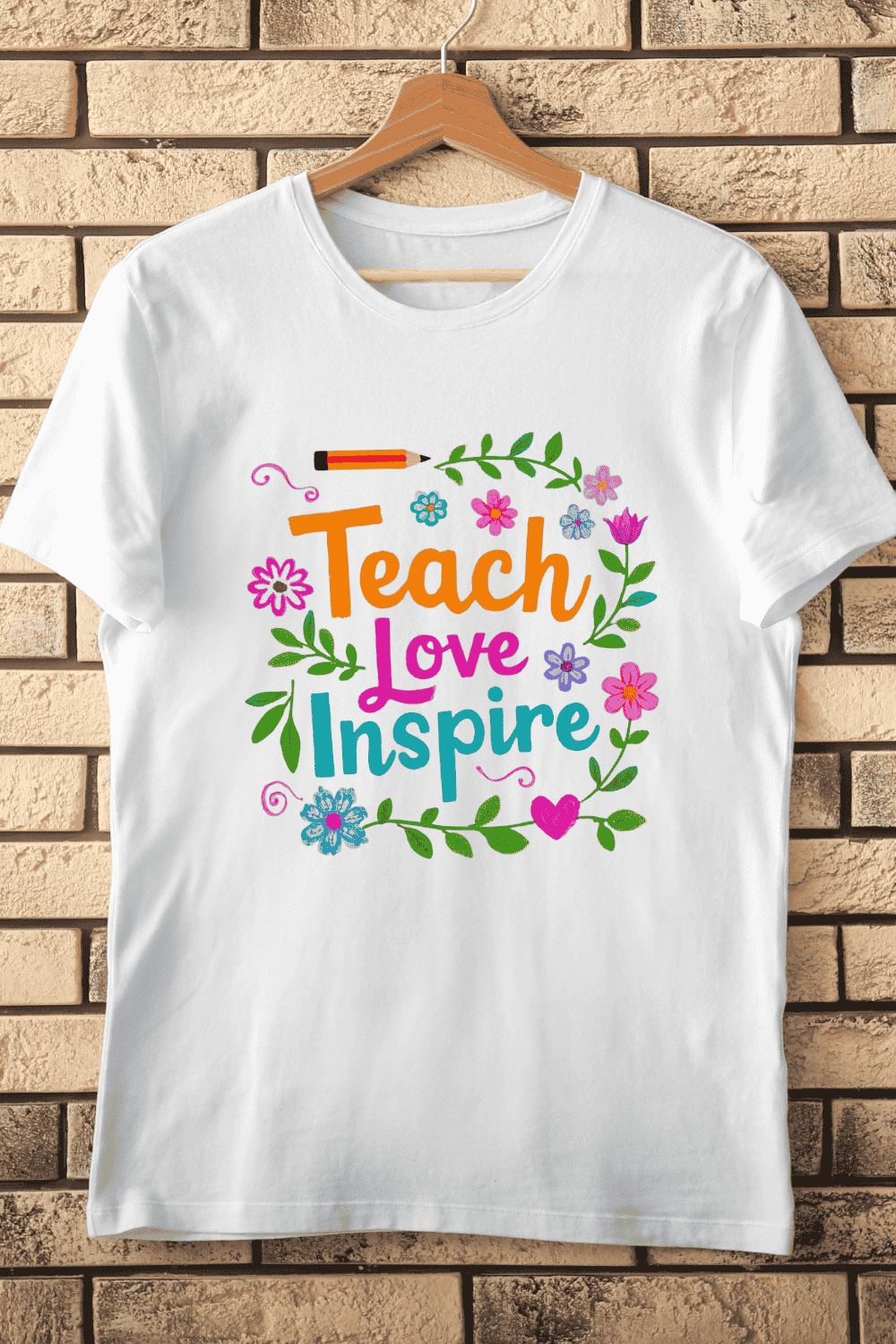 Educational Quote with Flowers and Pencil T-Shirt Design pinterest preview image.