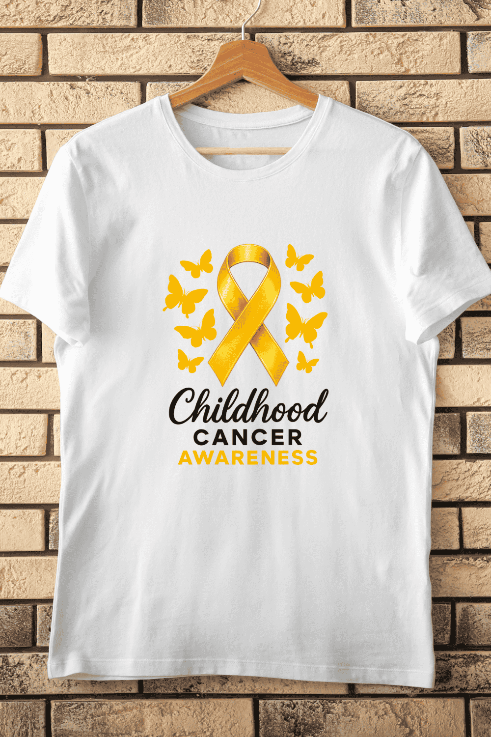 Childhood Cancer Awareness Golden Ribbon T-Shirt Design pinterest preview image.