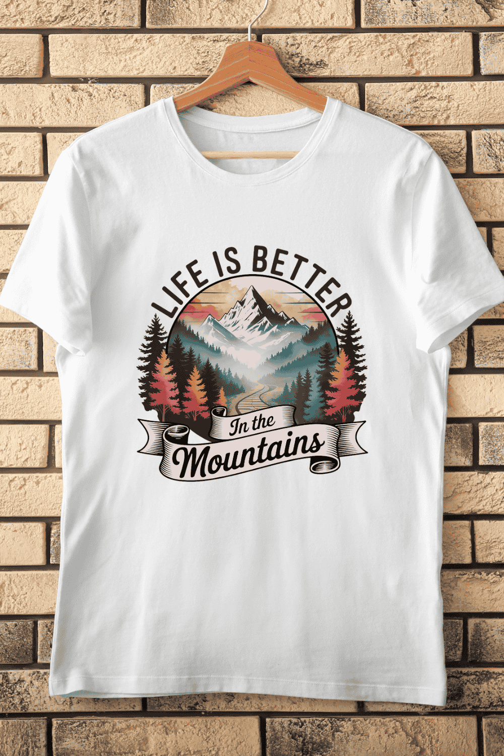 Life is Better in the Mountains T-Shirt Design pinterest preview image.