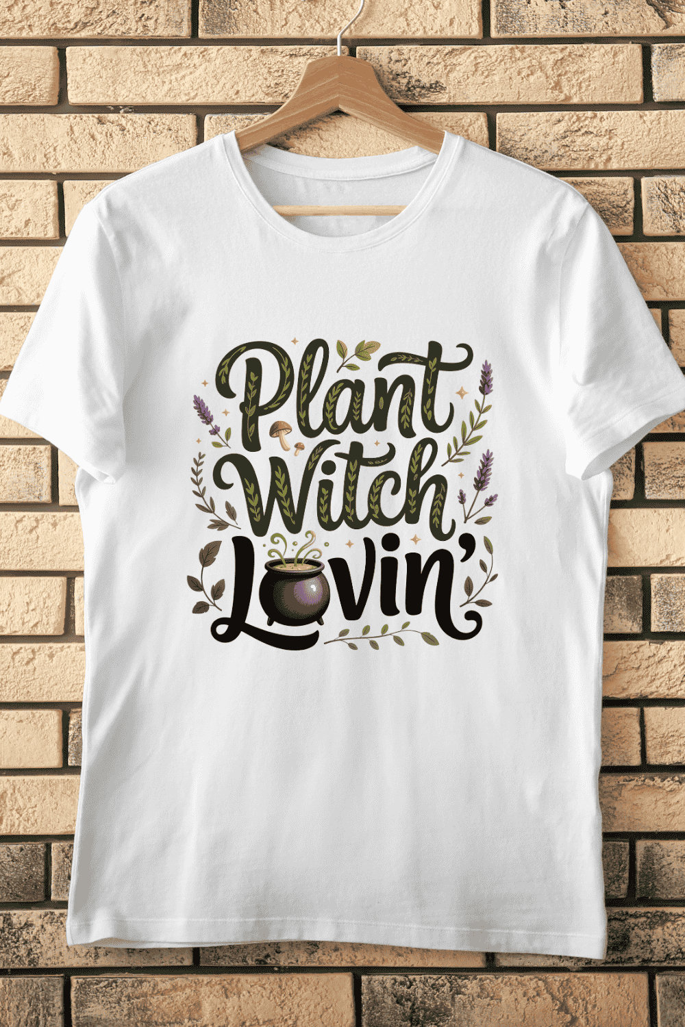 Magical Herb Potion Cauldron T-Shirt Design pinterest preview image.