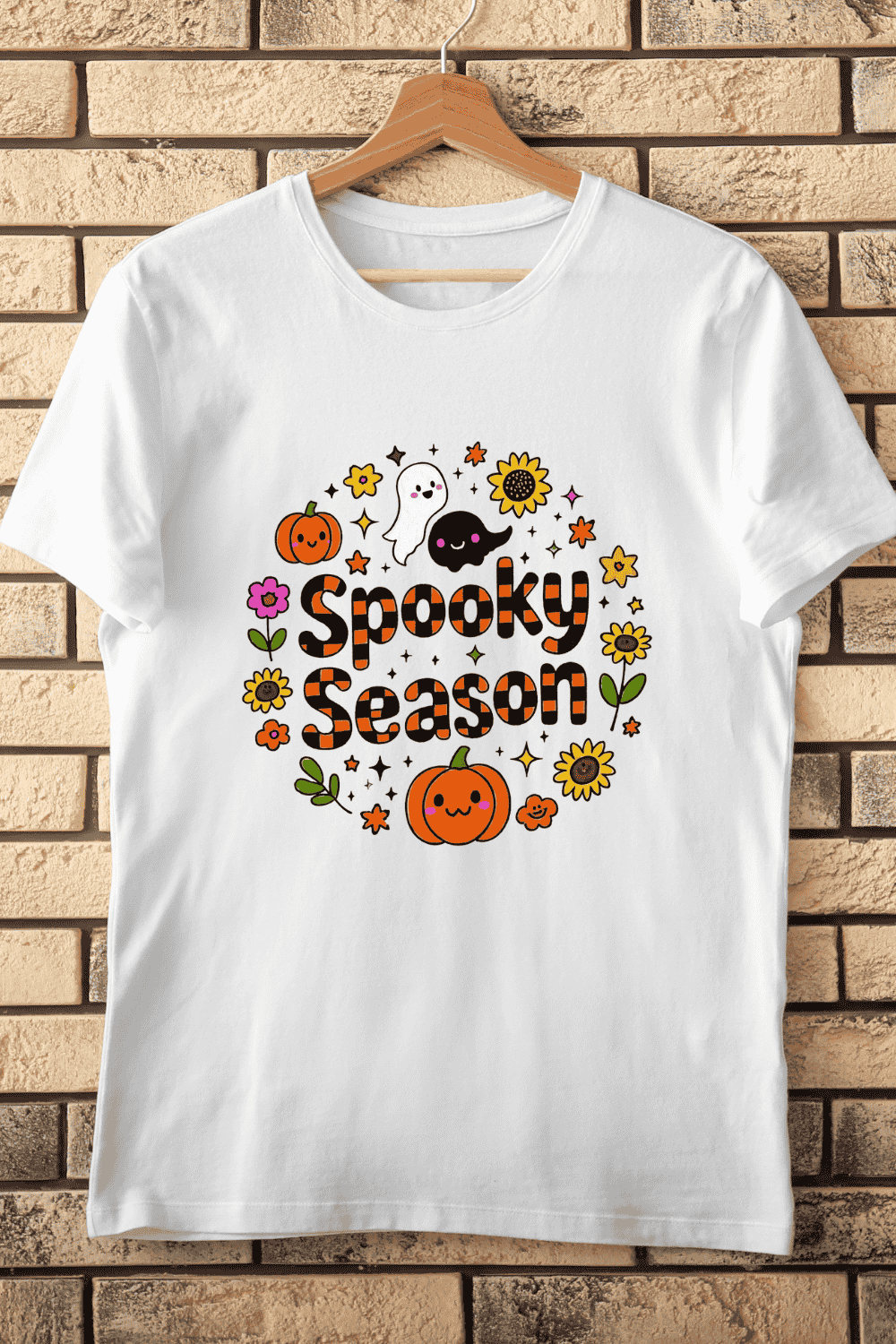 Sunflower Pumpkin Ghost T-Shirt Design pinterest preview image.