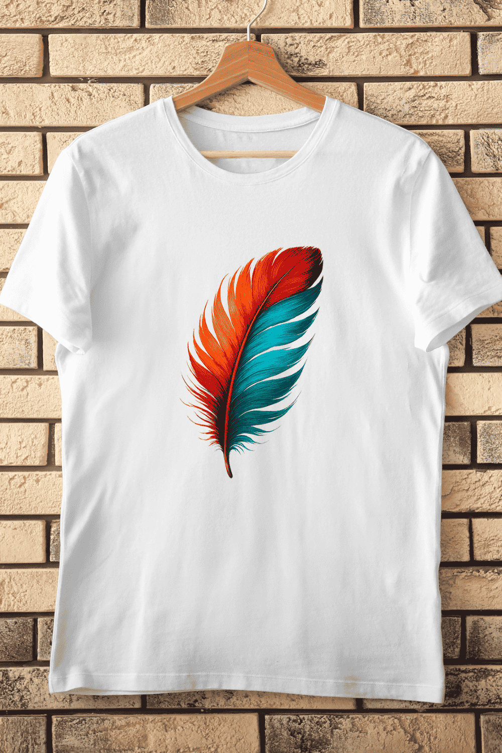Artistic Natural Feather T-Shirt Design pinterest preview image.