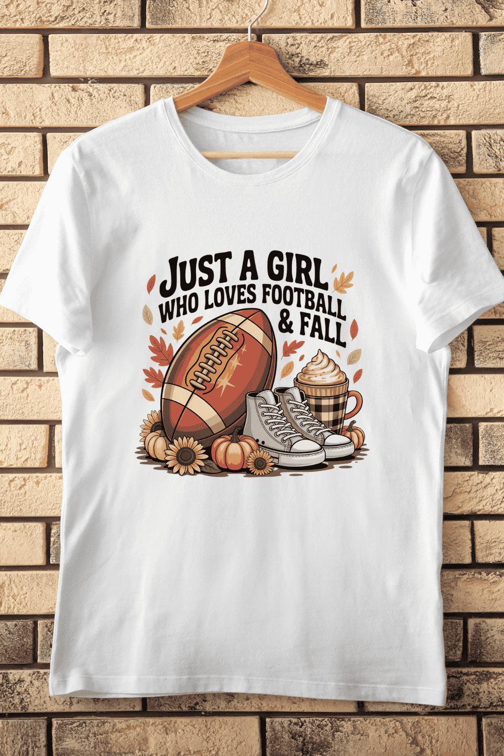 Football Pumpkin Sneakers Autumn T-Shirt Design pinterest preview image.