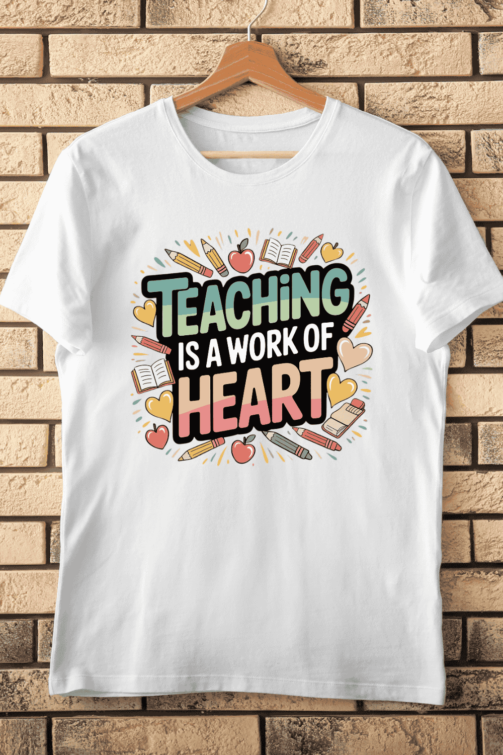 Teacher Appreciation with School Supplies T-Shirt Design pinterest preview image.