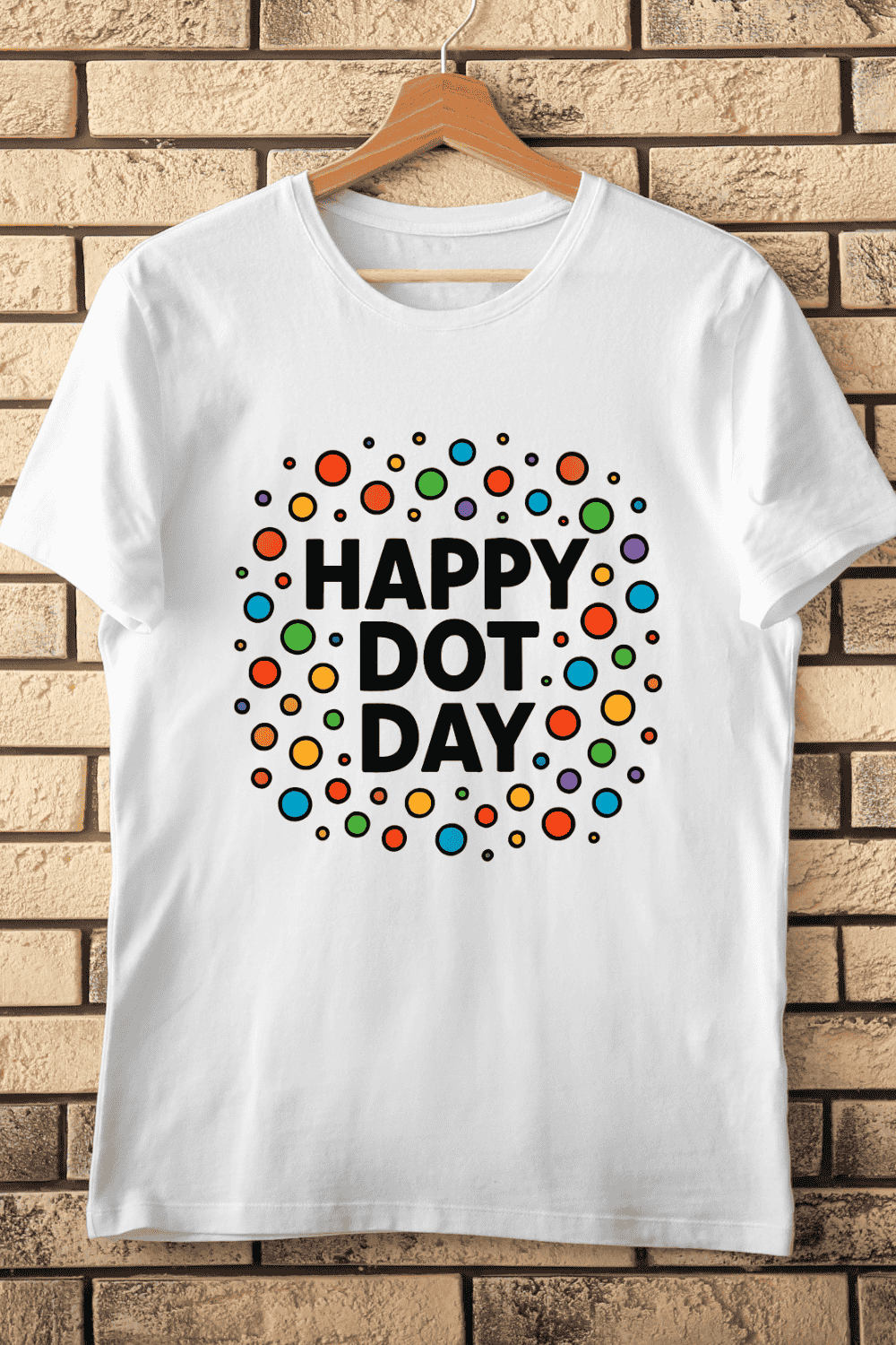 Happy Dot Day Colorful Circles T-Shirt Design pinterest preview image.