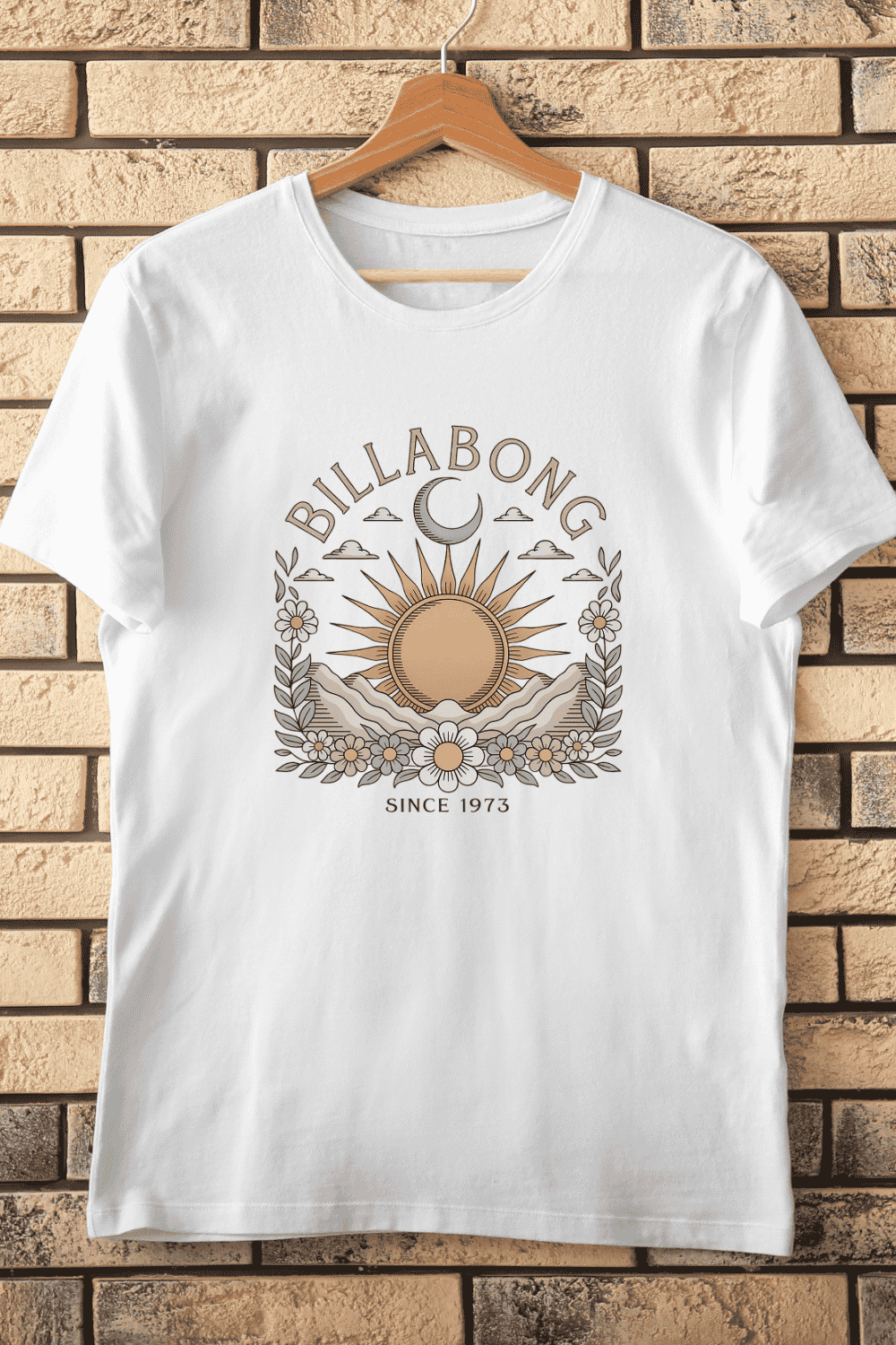 Bohemian Mountains & Flowers T-Shirt Design pinterest preview image.
