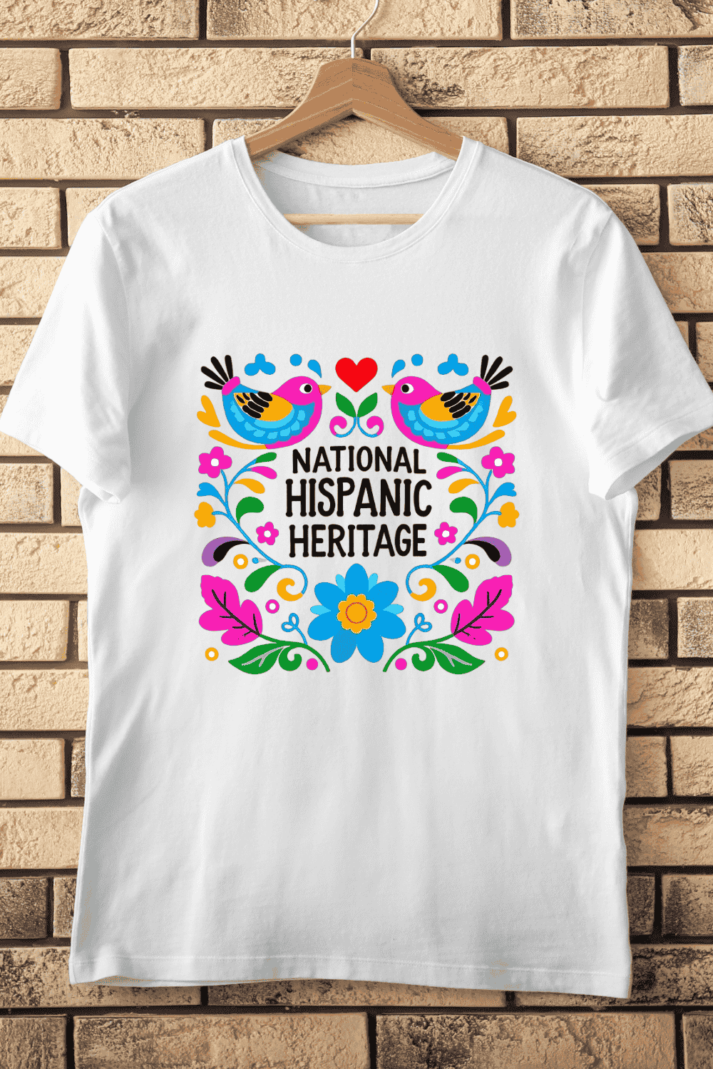 Mexican Folk Art Hispanic Heritage Month T-Shirt Design pinterest preview image.