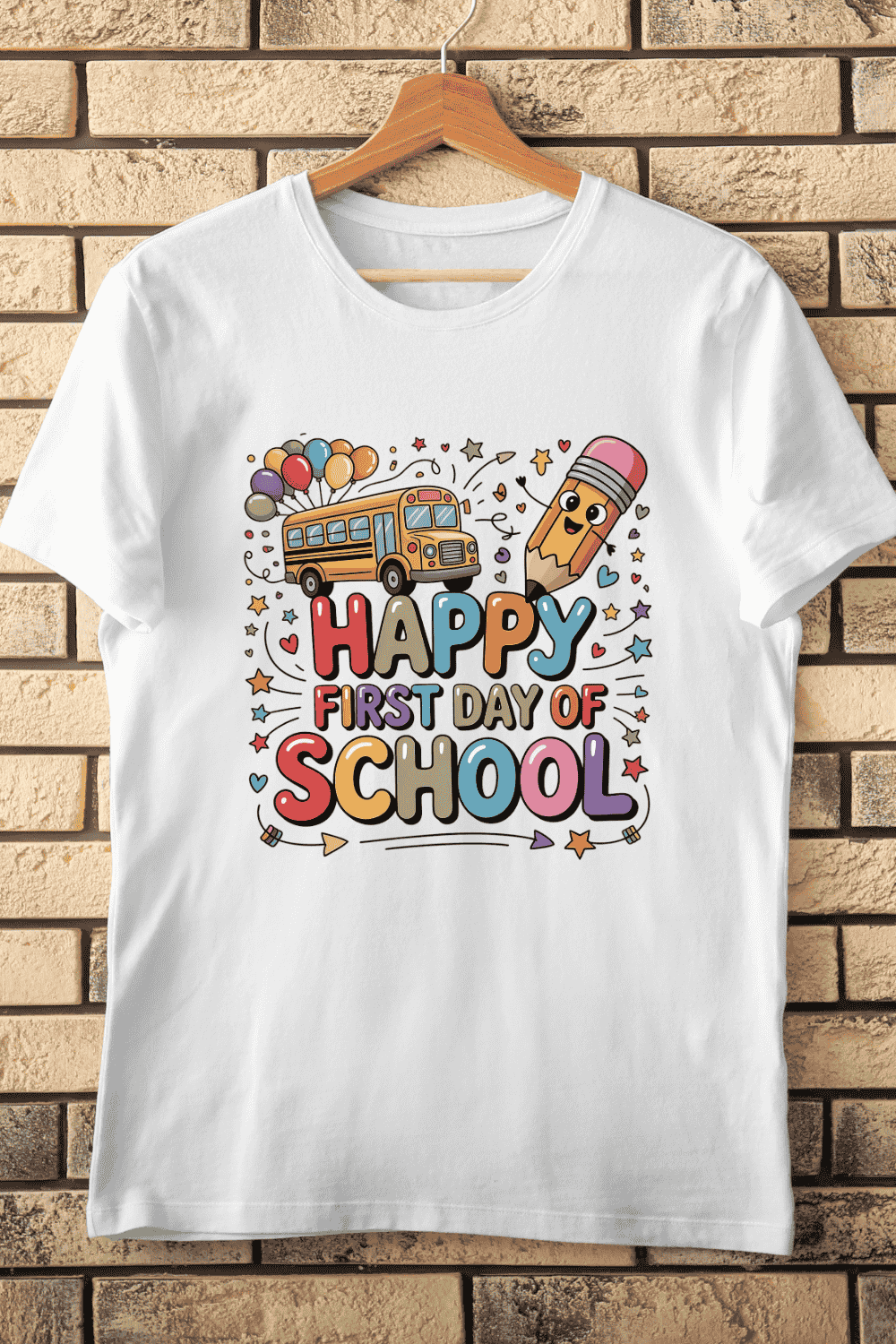 Happy First Day of School T-Shirt Design pinterest preview image.