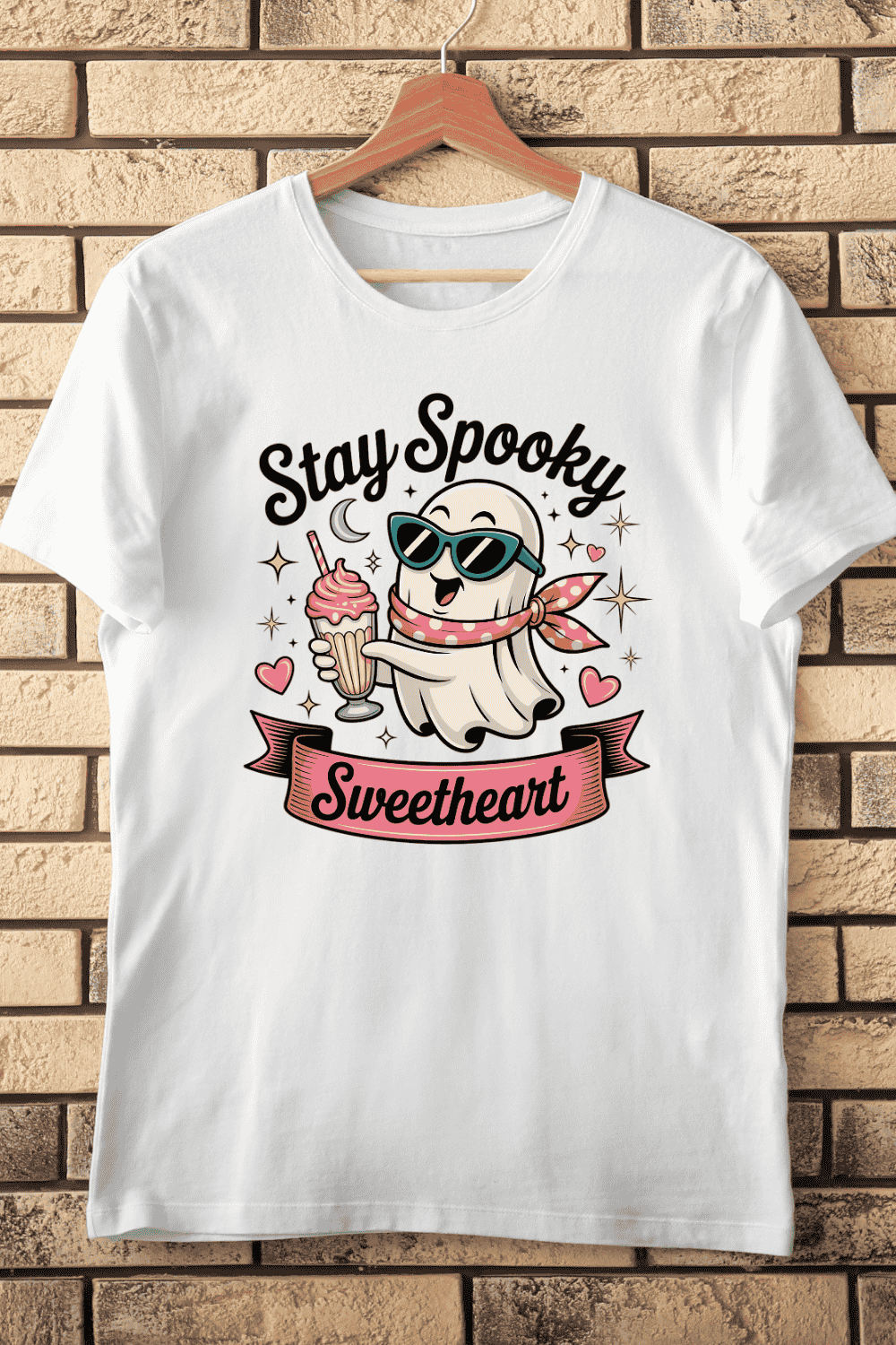 Stay Spooky Sweetheart T-Shirt Design pinterest preview image.