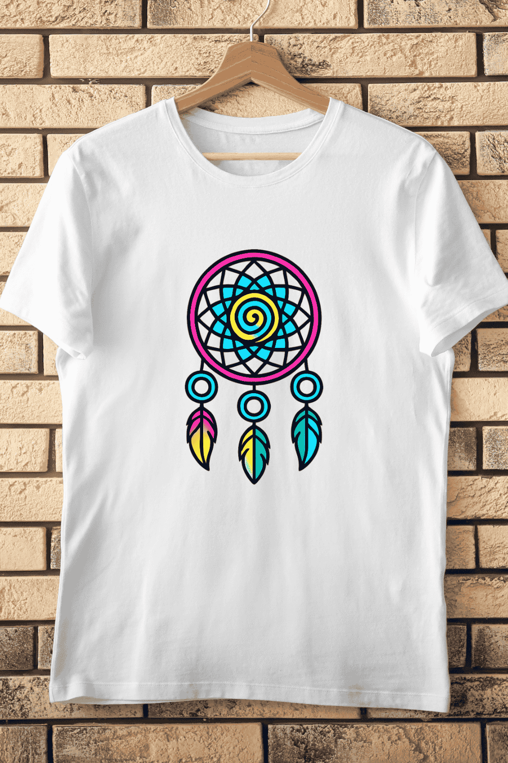 Bright Bohemian Dream Catcher T-Shirt Design pinterest preview image.