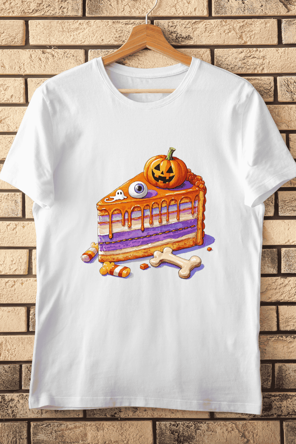 Pumpkin Ghost Candy Cake T-Shirt Design pinterest preview image.