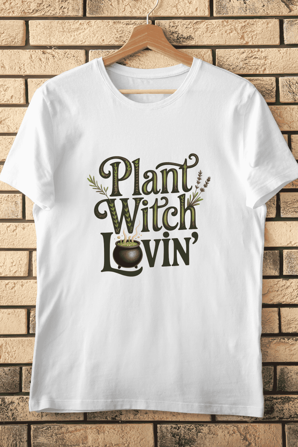 Plant Witch Lovin' Greenery T-Shirt Design pinterest preview image.