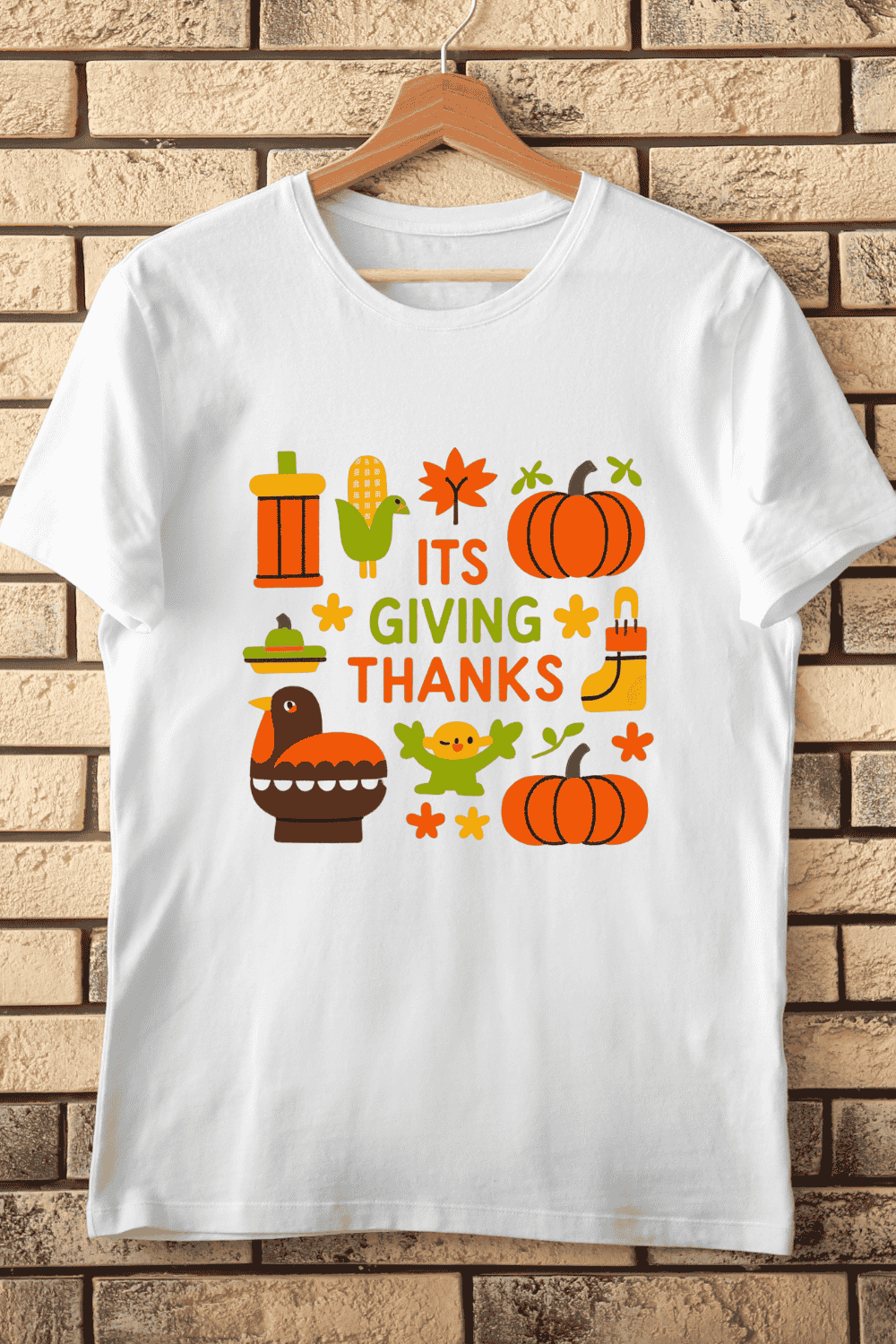 It's Giving Thanks Autumn Pumpkin T-Shirt Design pinterest preview image.