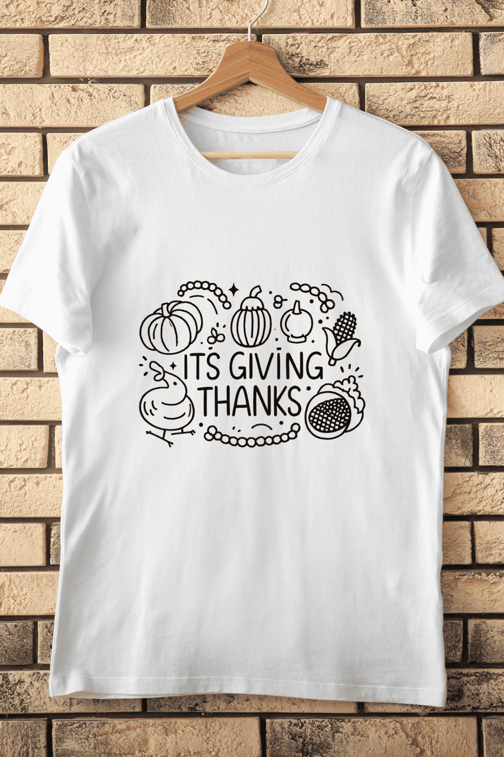 Fall Pumpkin and Leaves It's Giving Thanks Typography T-Shirt Design pinterest preview image.