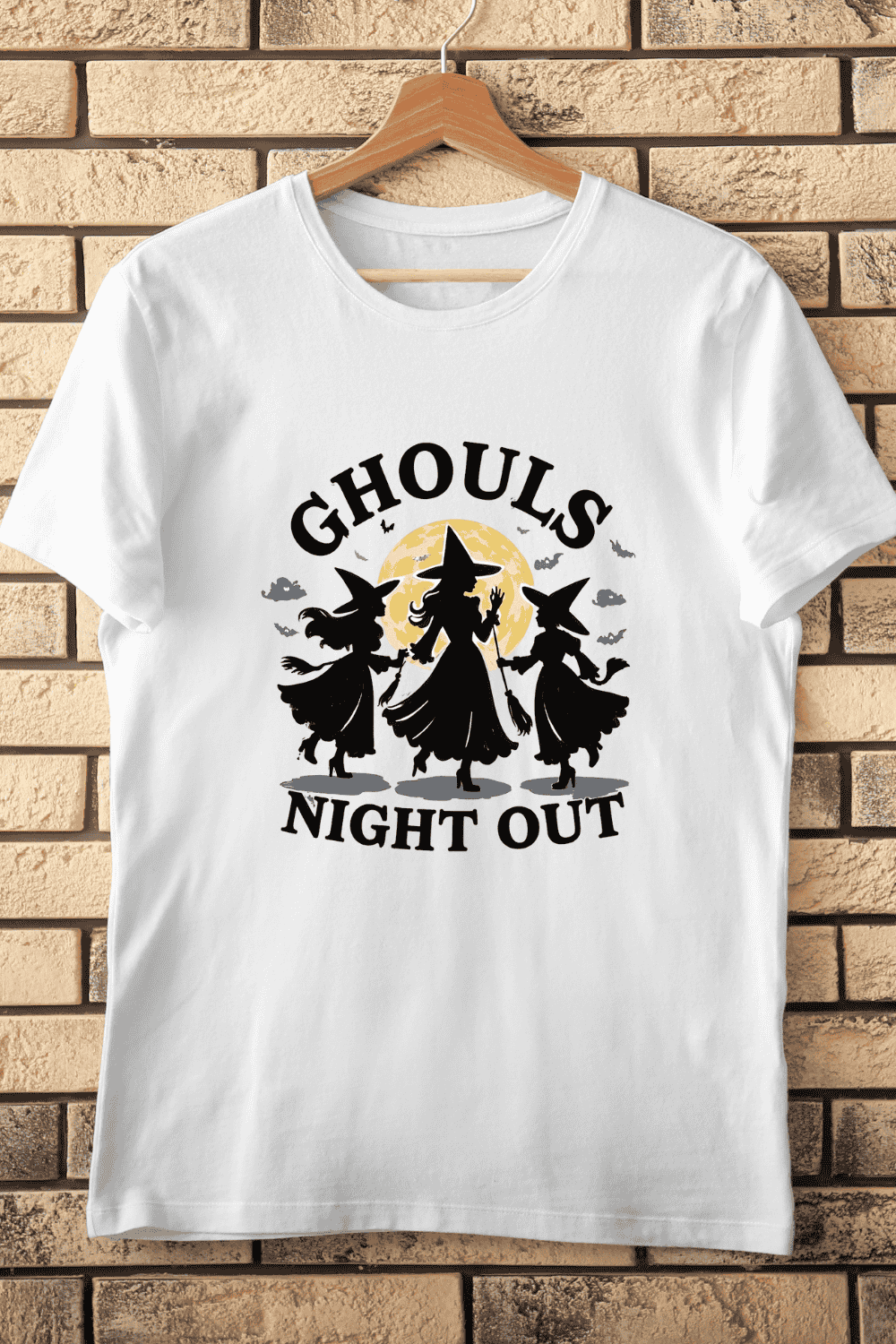 Ghouls Night Out Witches and Full Moon T-Shirt Design pinterest preview image.