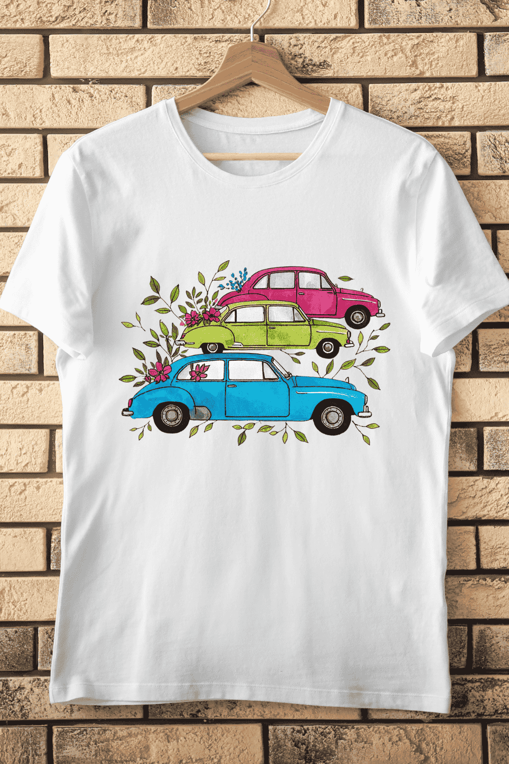 Colorful Cars T-Shirt Design pinterest preview image.