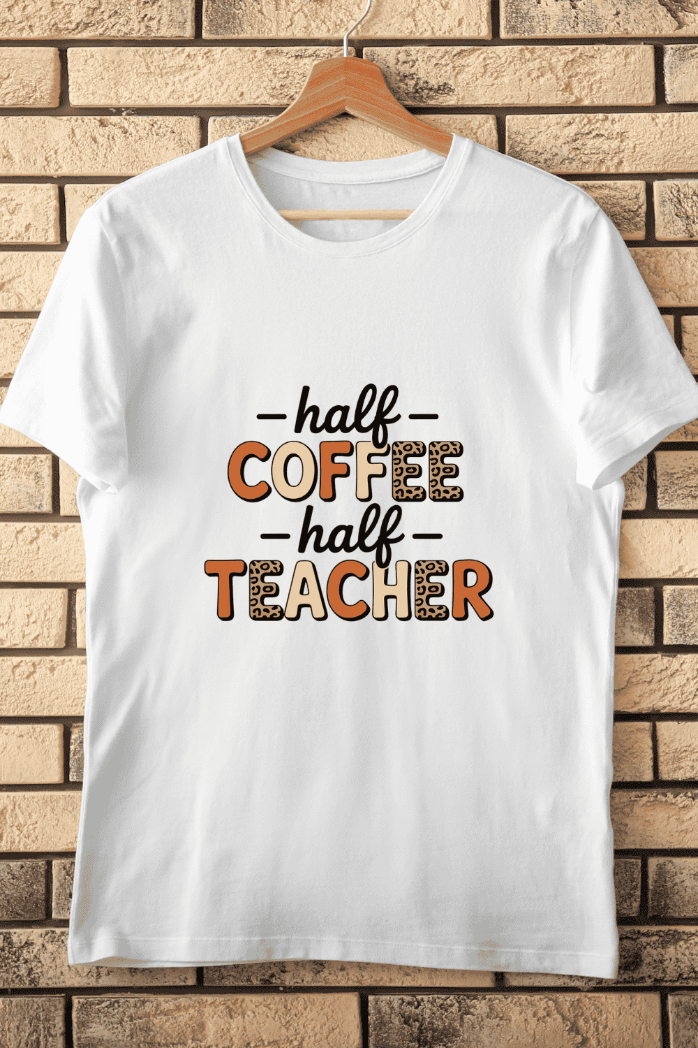 Half Coffee Half Teacher Animal Print Teacher T-Shirt Design pinterest preview image.