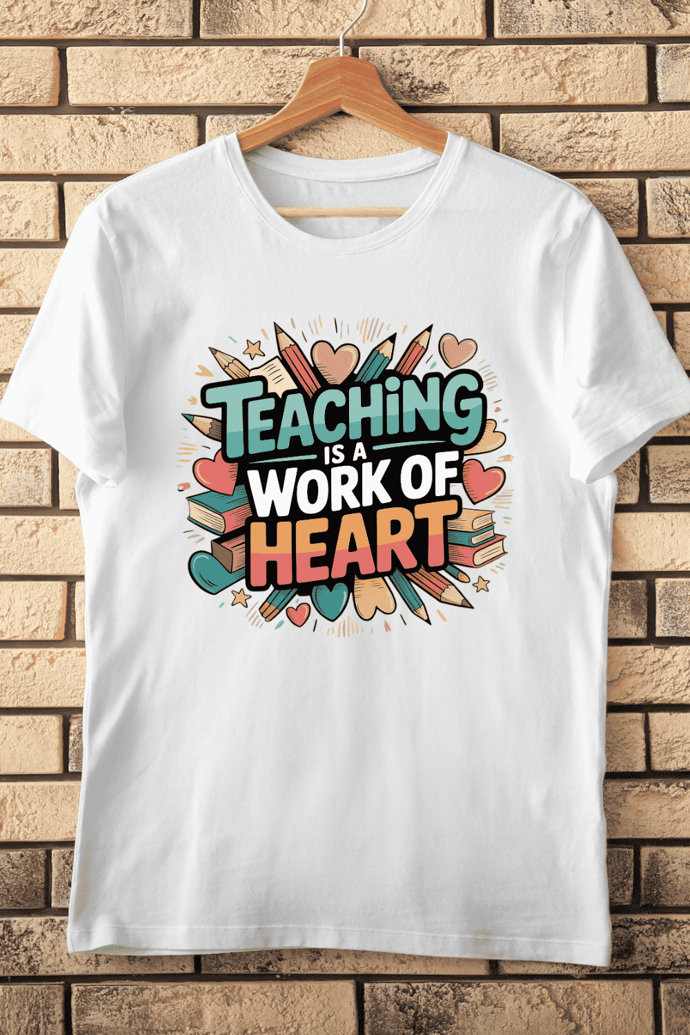 Teaching is a Work of Heart PNG T-Shirt Design pinterest preview image.