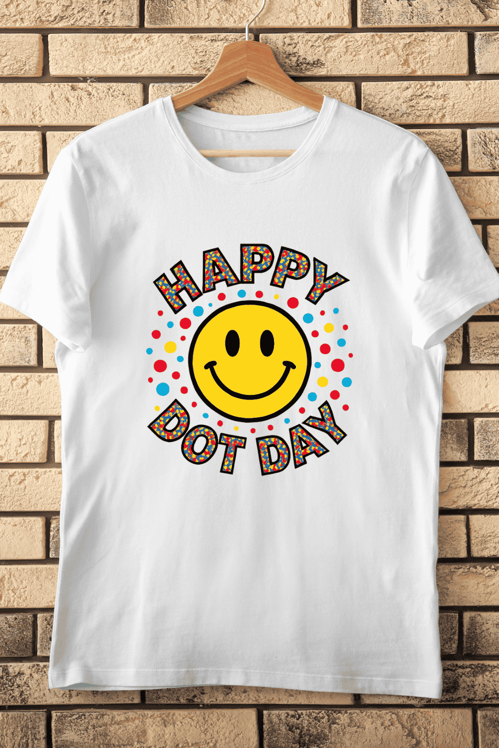 Smiley Face Dot Day T-Shirt Design pinterest preview image.