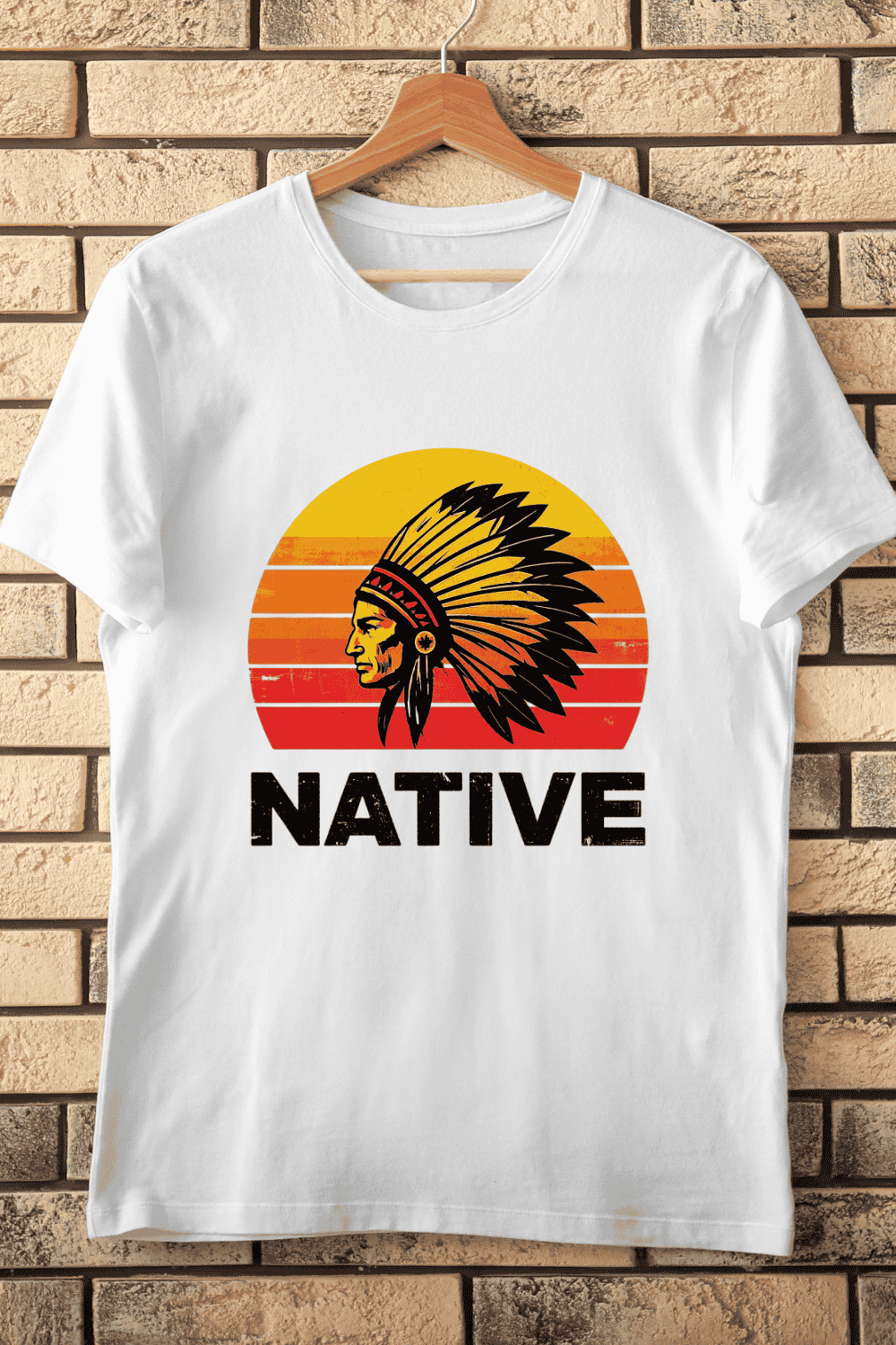 Native American Chief Sunset T-Shirt Design pinterest preview image.