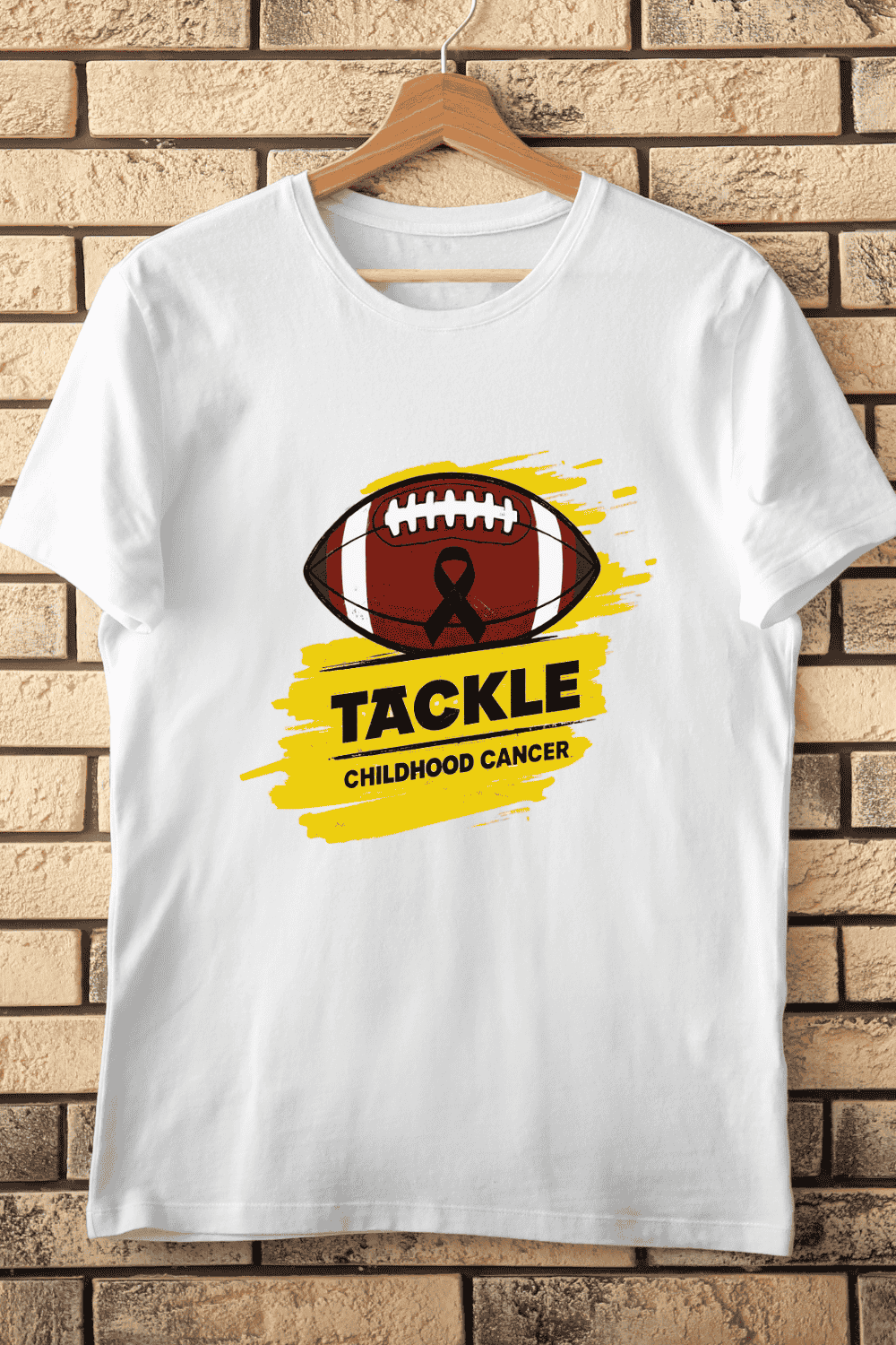 Football Awareness Tackle Childhood Cancer T-Shirt Design pinterest preview image.