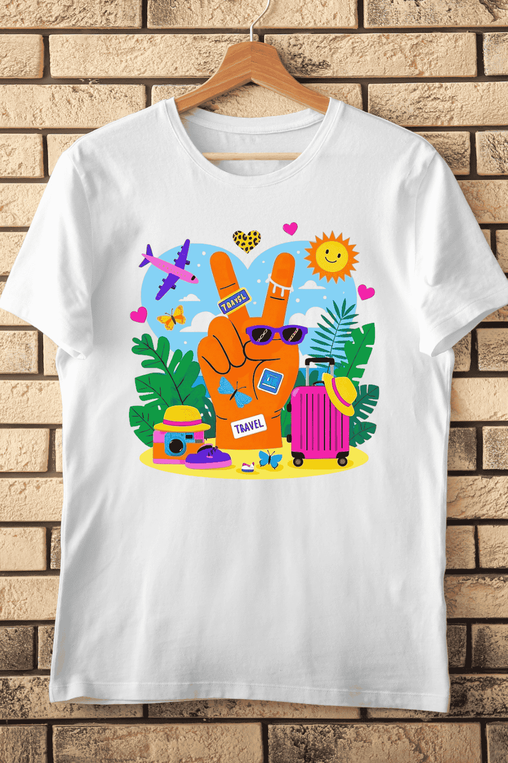 Summer Travel Peace Symbol T-Shirt Design pinterest preview image.