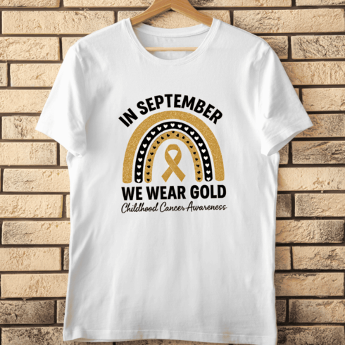 In September We Wear Gold for Childhood Cancer T-Shirt Design cover image.