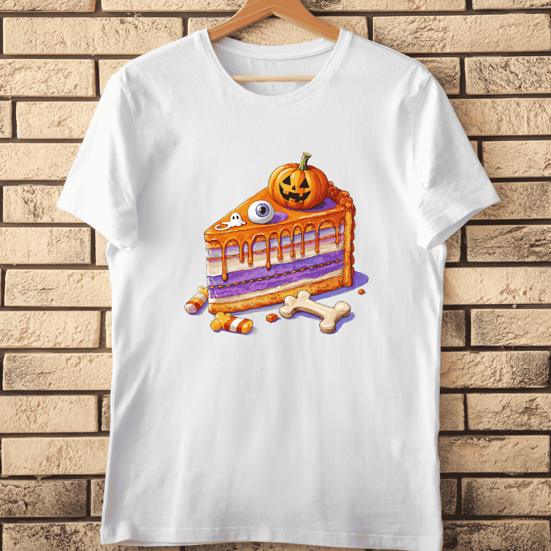 Pumpkin Ghost Candy Cake T-Shirt Design cover image.