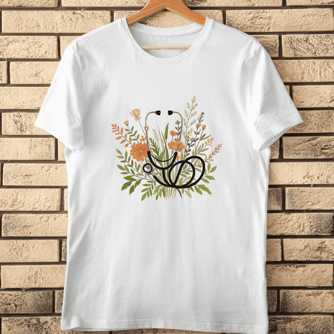 Stethoscope with Flowers and Leaves T-Shirt Design cover image.
