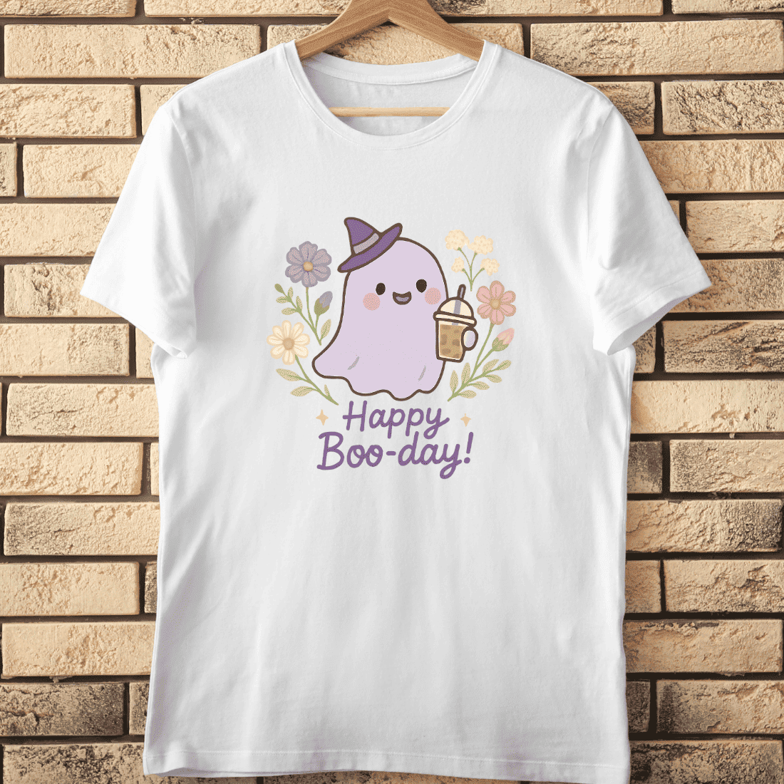 Ghost with Coffee Cup T-Shirt Design cover image.