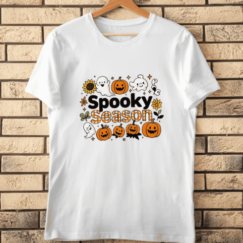Cute Pumpkin Ghost Fall T-Shirt Design cover image.