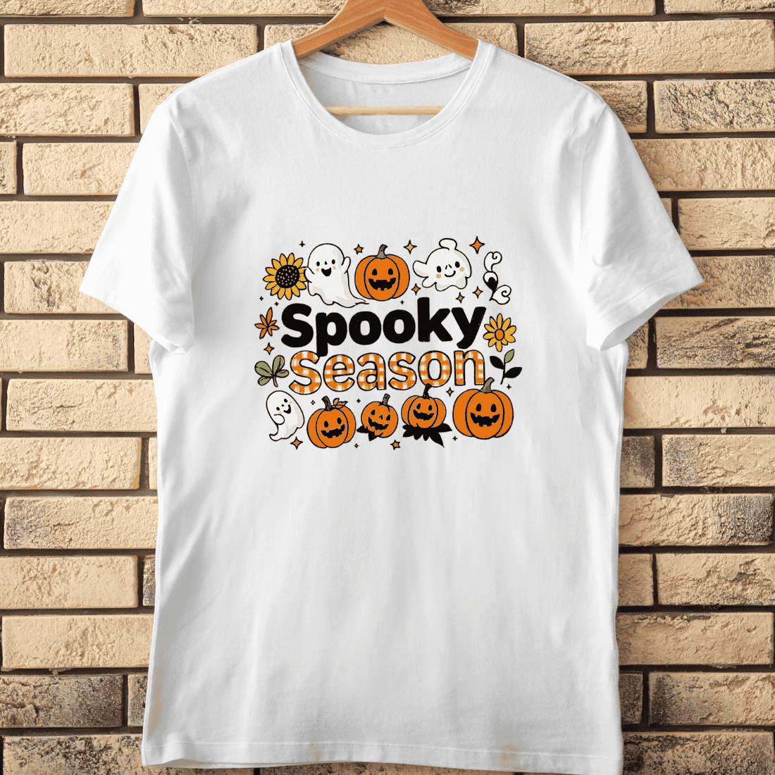 Cute Pumpkin Ghost Fall T-Shirt Design cover image.
