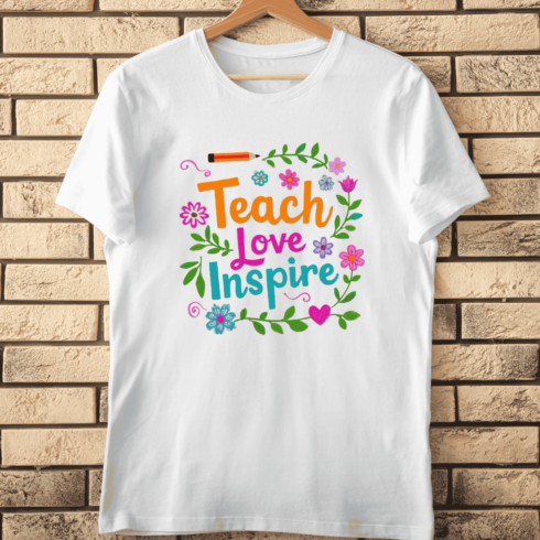 Educational Quote with Flowers and Pencil T-Shirt Design cover image.