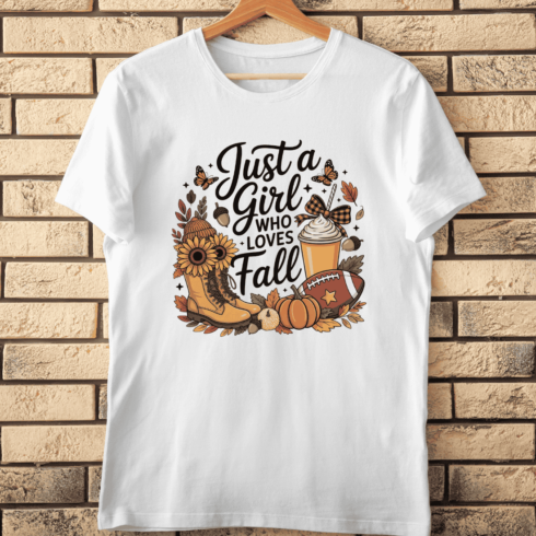 Fall Vibes Girl's Essentials T-Shirt Design cover image.