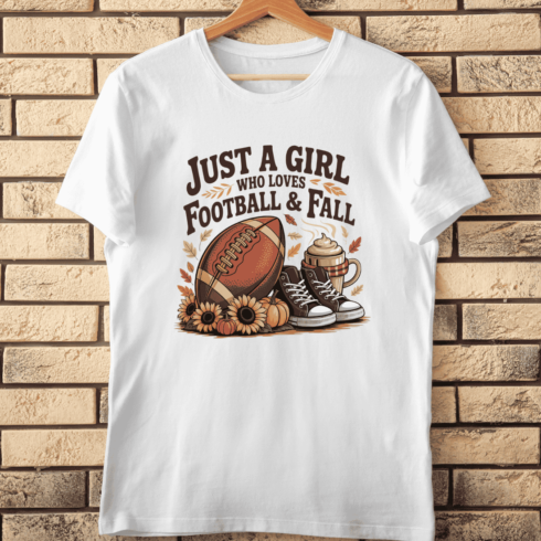 Just a Girl Who Loves Football and Fall PNG T-Shirt Design cover image.