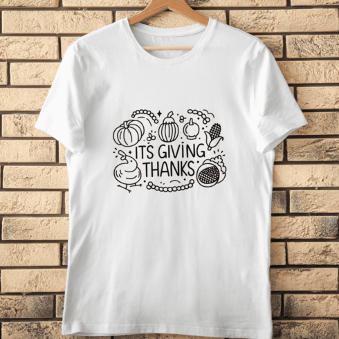 Fall Pumpkin and Leaves It's Giving Thanks Typography T-Shirt Design cover image.