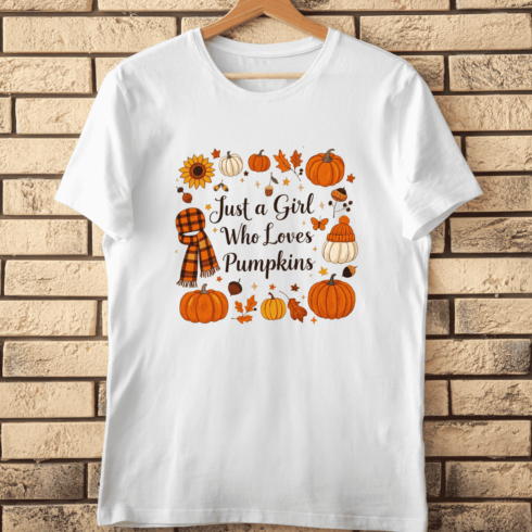 Just a Girl Who Loves Pumpkins PNG T-Shirt Design cover image.