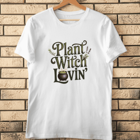Plant Witch Lovin' Greenery T-Shirt Design cover image.