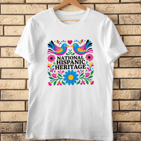 Birds and Flowers Hispanic Heritage Art T-Shirt Design cover image.