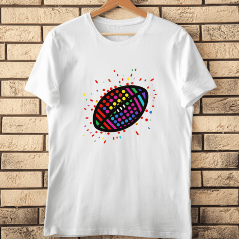 Geometric Striped and Dotted Football T-Shirt Design cover image.