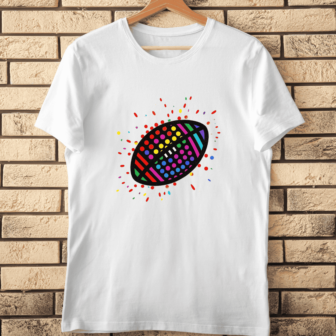 Geometric Striped and Dotted Football T-Shirt Design cover image.