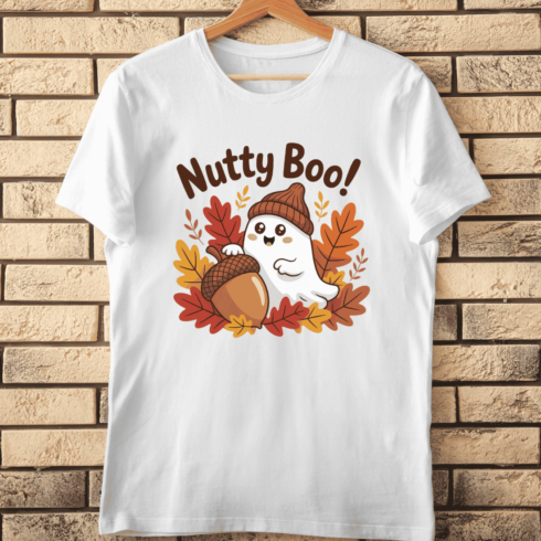 Nutty Boo Cute Ghost Autumn T-Shirt Design cover image.