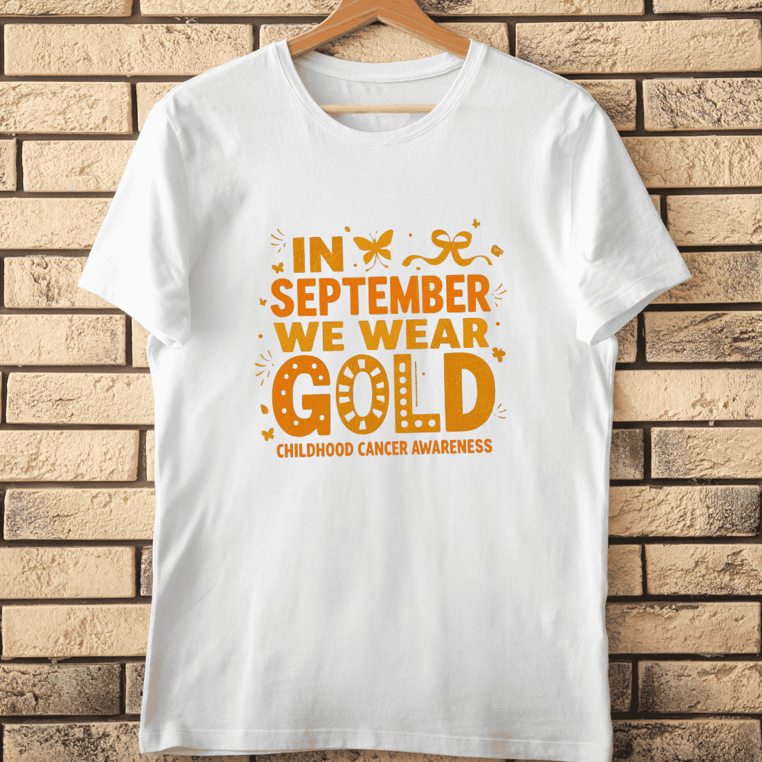 Childhood Cancer Awareness Month Gold Ribbon T-Shirt Design cover image.