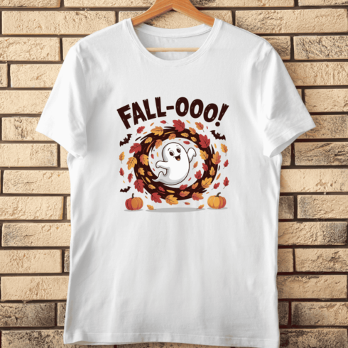Autumn Vibes Flying Ghost T-Shirt Design cover image.