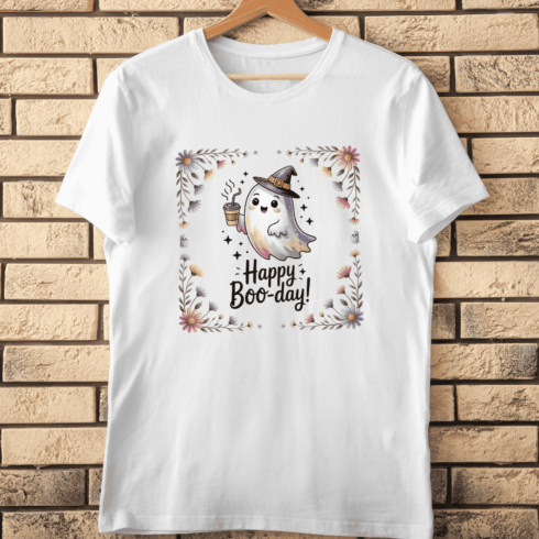 Cute Ghost Birthday T-Shirt Design cover image.