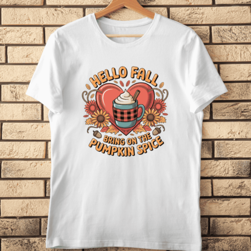 Hello Fall Pumpkin Spice Latte T-Shirt Design cover image.